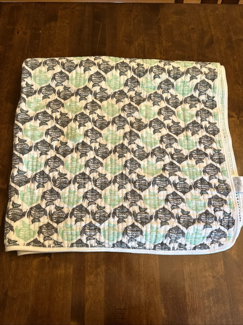 Aden Anais White‎ Label Seaside Fish Dot Stripe Muslin Baby Dream Blanket 45”